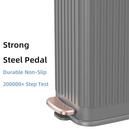 KSSKSS Small Bathroom Trash Can with Charcoal Filters Soft Close Lid, 6L / 1.6 Gallon Stainless Steel Garbage Can with Removable Inner Bucket, Foot Pedal Slim Trash Can for Bedroom, Home (Matt Black)