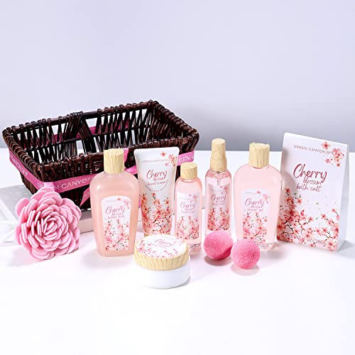 Gift Baskets for Women Cherry Blossom Bath Gift Set with Bubble Bath,Body Lotion Spa Kit for Women Mothers Day Gifts for Mom