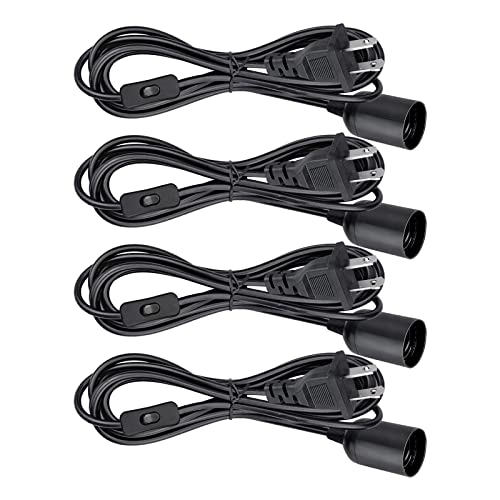Zarnicy Plug in Light Socket - Pendant Hanging Lantern Cord - 8.2Ft Lamp Cord with Switch E26/E27 Extension Cable, Black Light Bulb Socket,4 Pack