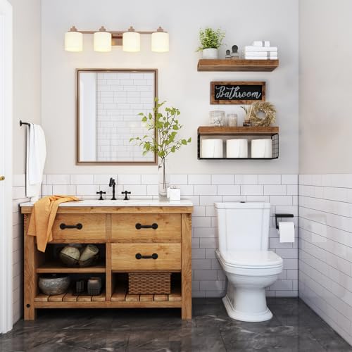 QEEIG Bathroom Shelves Over Toilet Paper Storage - Farmhouse Decor Decorations Aesthetic Décor Sign Small Floating Wall Shelf 2+1 Set 16 inch, Rustic Brown (020BN)