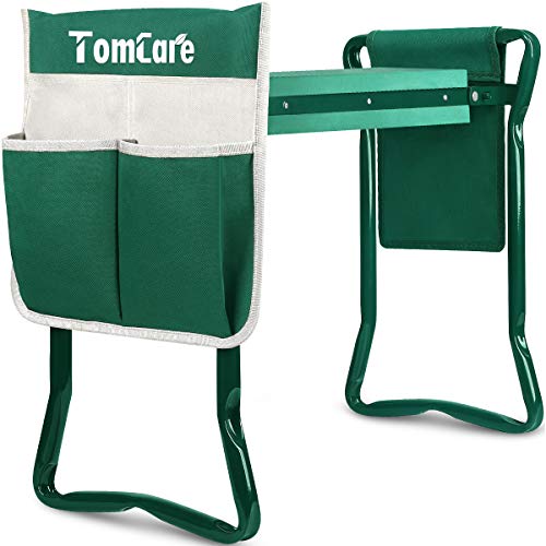 TomCare Garden Kneeler Seat Garden Bench Garden Stools Foldable Stool with Tool Bag Pouch EVA Foam Pad Outdoor Portable Kneeler for Gardening(Large-21.65" x 10.62" x 18.89",Green)