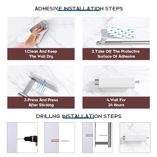 ASTOFLI Self Adhesive Paper Towel Holder Under Cabinet No Drilling 2 Pack, Under Cabinet Paper Towel Holder Wall Mount, Hanging Paper Towel Holder Adhesive, Peel and Stick Paper Towel Holder (Black)