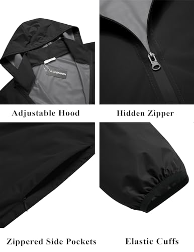COOFANDY Rain Jackets For Men Waterproof Orange Reflective Rain Coat Lightweight Rain Shell Jacket with Hood