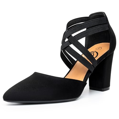Trary Red Heels for Women, Chunky Heels for Women, Closed Pointed Toe Heels Comfortable Womens Pumps Low Heel Pumps for Women 3.5 Inch Heels Dress Shoes for Women