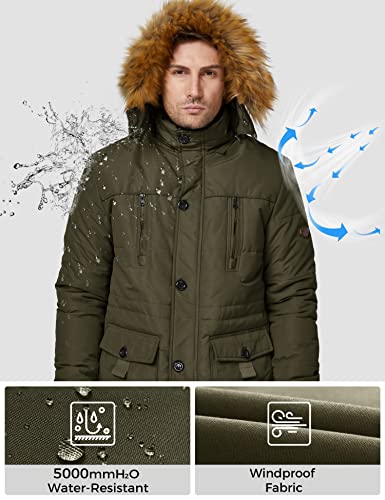 WenVen Men's Winter Coat Sherpa Lined Parka Jacket with Hood (Army Green, XL)