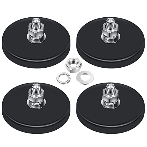 Flutesan Neodymium Magnet Rubber Coated Mounting Small Scratch Safe Black Stud Magnet Painted Surface Waterproof M6 Threaded with Bolts Nuts for Lighting Camera Tools(32 Packs,Black,1.69 Inch)