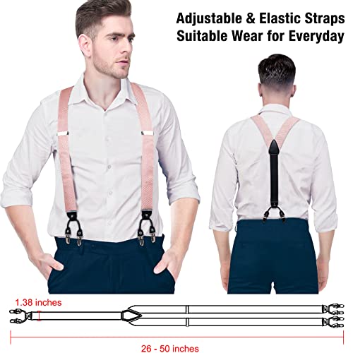 DiBanGu Light Blue Bow Tie and Suspenders for Men 6 Clips Adjustable Y Braces Paisley Pocket Square Cufflinks