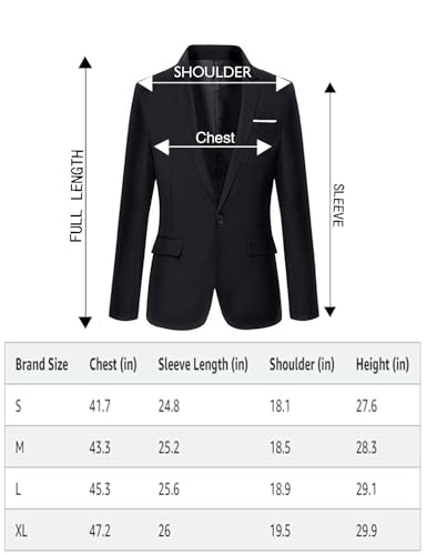 Beninos Mens Blazer Jacket Slim Fit Casual One Button Sport Coats (302 Black, S)