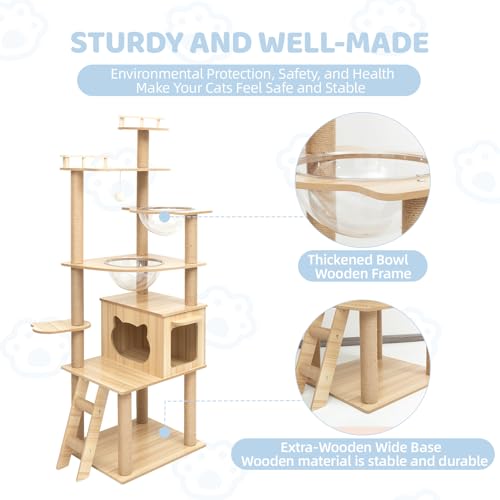 Cat Tree, Modern Cat Tree Tower for Indoor Cats - 67" Tall Premium Particle Board Condo with Hammock, Scratching Post and Toy for Large Cats ,Pet Home(Upgraded B12)