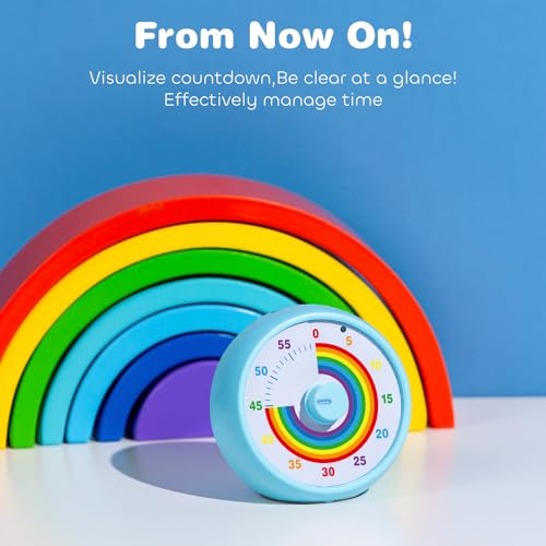 kiecky squirrel Visual Timer for Kids, 60-Minute Countdown Timer for Classroom Office Kitchen, Desk Timer Kids Time Management Tools with Silent Operation, Pomodoro Timer Rainbow Pattern(Blue)
