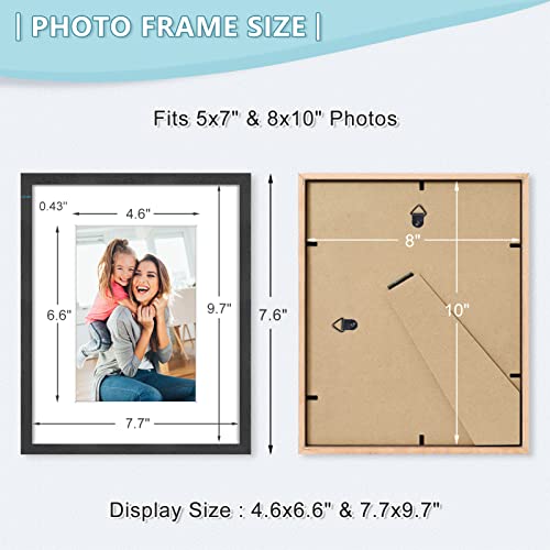 ATOBART 11x14 Picture Frame, OAK Wood Photo Frame 8x10 with Mat or 5x7 with 2 Mat with Perspex Glass for Vertical or Horizontal Tabletop Wall Display for Photo, Painting, Poster, Set of 2