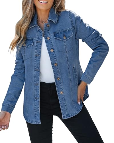 luvamia Women'S Jean Jacket Denim Outfit For Women Black Button Down Shirt Women Shackets For Women Fall Outfits For Women Denim Long Denim Jackets Size 3X-Large Size 24 26