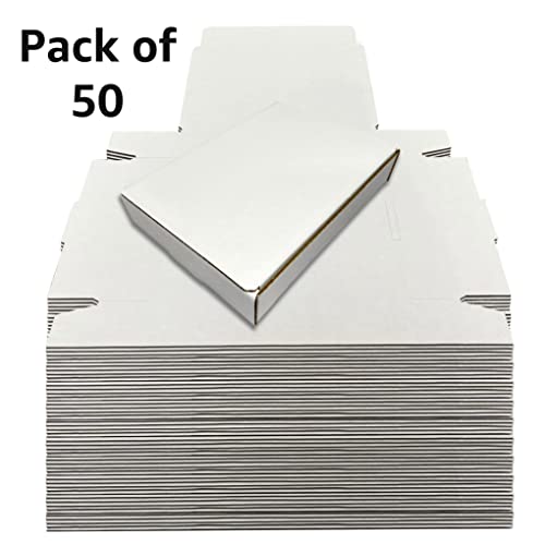 UBMOVE White & Literature Mailing Boxes, 50 Pack, 9" x 6.5" x 1.75", Crush- Proof For Mailing, Shipping & Storage, White Foldable Corrugated Cardboard Packaging