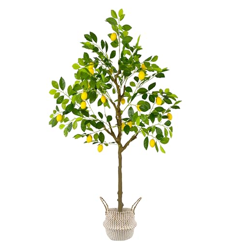 Warmplants Artificial Fiddle Leaf Fig Tree, 6ft Tall Fake Fiddle Leaves Silk Plant with Woven Basket, Decorative Faux Ficus Lyrata Tree for Indoor Outdoor Home Office Living Room