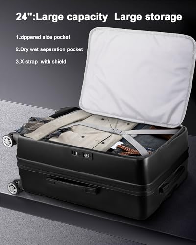Suitour Expandable PC Hard Shell Luggage Sets,20" Carry-On 24" Checkd Luggage sets 2 piece, Travel Business Suitcase Set