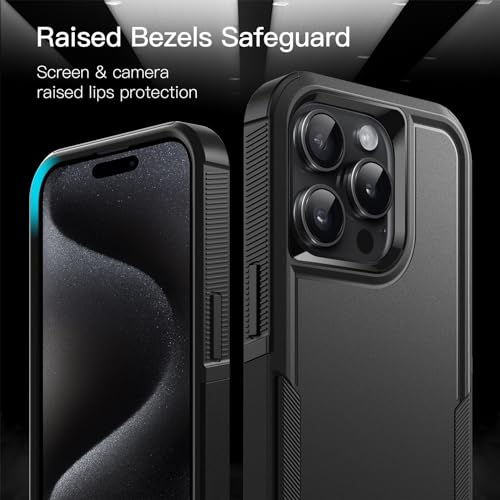 JETech Case for iPhone 15 Pro 6.1-Inch, Heavy Duty Dual-Layer Rugged Protection, Shockproof Protective Tough Phone Cover with Matte Back (Black)