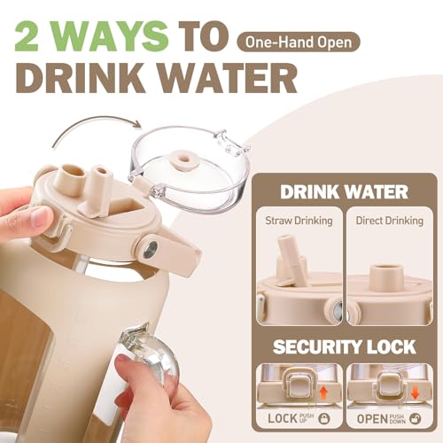 HYDRAGLAZIC 64oz Glass Water Bottle, Glass Tumblers with Straw and Handle, Cup with Silicone Sleeve, Wide Mouth Half Gallon Water Bottle with Time and Water Marker, Water Jug Amber