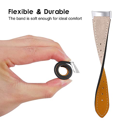 Mtozon Leather Bands Compatible with Fitbit Charge 6/Charge 5, Replacement Genuine Leather Straps for Women Men, Beige