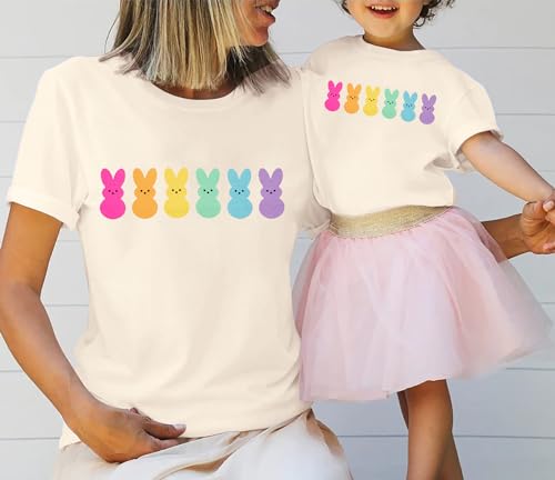 Easter Mama Bunny Baby Bunny Shirt Easter Bunny Peeps Shirt for Women Kids Family Matching Easter Day Shirts White