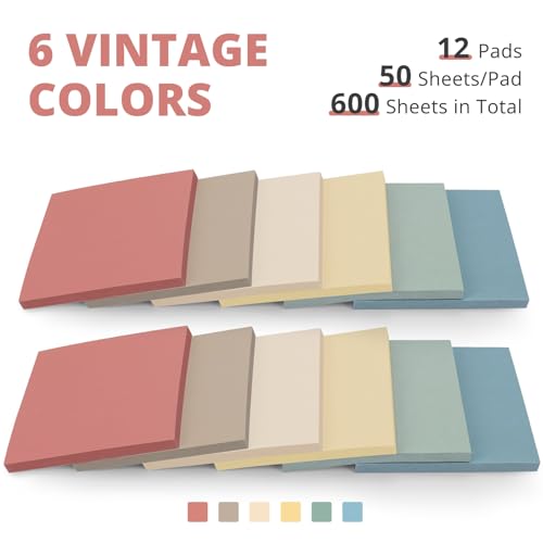 Sticky Notes, 12 Pads, Sticky Notes 3x3 Inches, Coloful Sticky Note Pads, Easy to Stick for School, Office and Home - Vibrant Colors