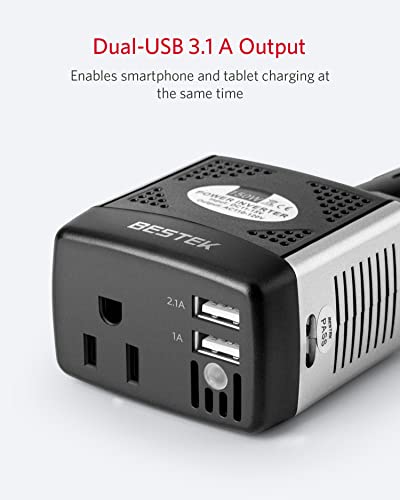 BESTEK 150W Power Inverter 12V to 110V Voltage Converter Car Charger Power Adapter with 2 USB Charging Ports (3.1A Shared) (150W)