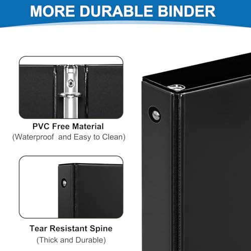 SUQJOY 1 inch 3-Ring Binder, 1" Round Ring Binder with 2 Inside Pockets, 8 Pack Black Binder, Clear View Cover 1-inch Basic Binder Holds 8.5'' x 11''Paper for Office/Home/School