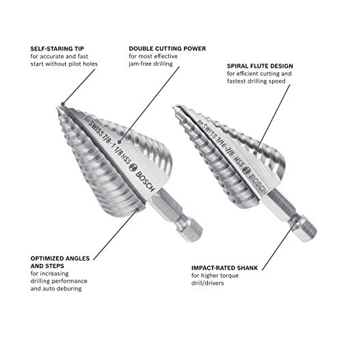Bosch SDC10 1/4 In. to 1-3/8 In. High-Speed Steel Turbo Step Drill Bit
