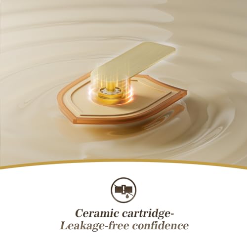 Phiestina Single Handle Waterfall Faucet for Bathroom Sink in Brushed Gold Finish, with 6-Inch Deck Plate,Metal Pop Up Drain Assembly & CUPC Water Supply Lines,NS-SF01-BG