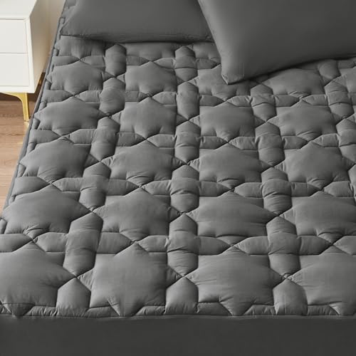 CozyLux Twin Mattress Pad Deep Pocket Up to 21" Non Slip Cotton Cooling Mattress Topper Breathable and Soft Quilted Fitted Mattress Cover Thick Pillowtop 450GSM Bed Mattress Pad (39x75) Inches White