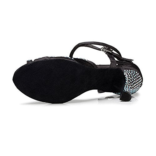 TTdancewear Women Rhinestone Ballroom Dance Shoes Latin Salsa Performance Dance Shoes 6 Black-2.5inch Heels