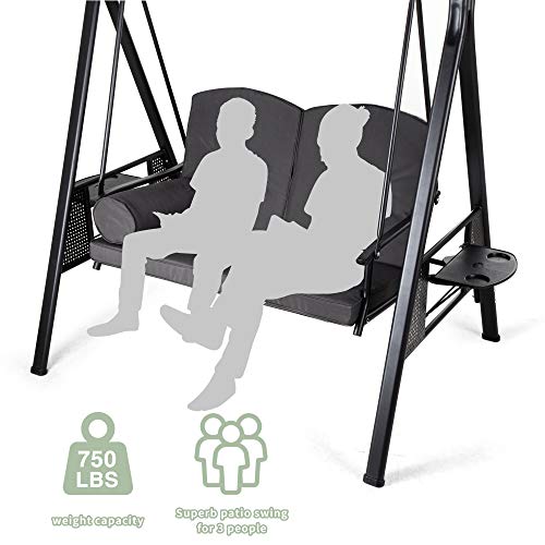 Pamapic Outdoor Patio Swing Chair with Weather Resistant Steel Frame, Adjustable Canopy,Removable Cushion and Pillow for Backyard, Garden, Porch,Poolside, Balcony-2-Seat (Gray)