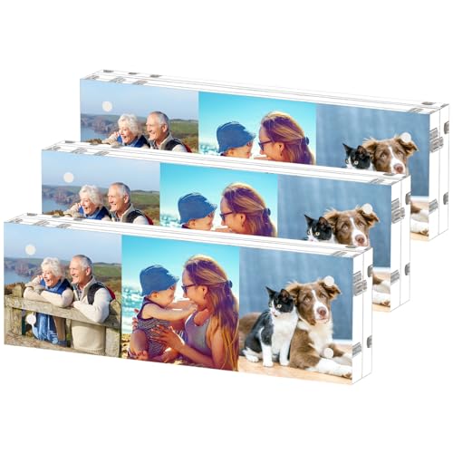 HELPLEX Acrylic Frame, 5 Pack 5x7 Acrylic Picture Frames, 24mm Thicker Frameless Clear Frame Double Sided Magnetic Frame, Free Standing Desktop Display Stand Acrylic Frames