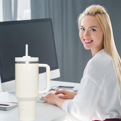 AFINSEA 40oz Tumbler with Lid and Straw,Reusable Spill Proof Double Wall Insulated Stainless Steel Water Bottle Travel Mug,Cupholder Friendly Vacuum Sealed Tumbler with Handle(Black)