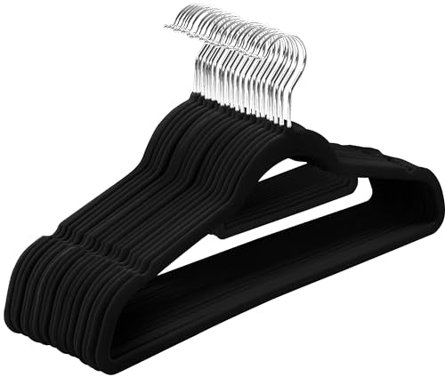 Utopia Home Premium Velvet Hangers 20 Pack - Non-Slip Clothes Hangers with Tie Bar - Black Hangers - Standard Hangers with 360 Degree Rotatable Hook - Heavy Duty Coat Hangers