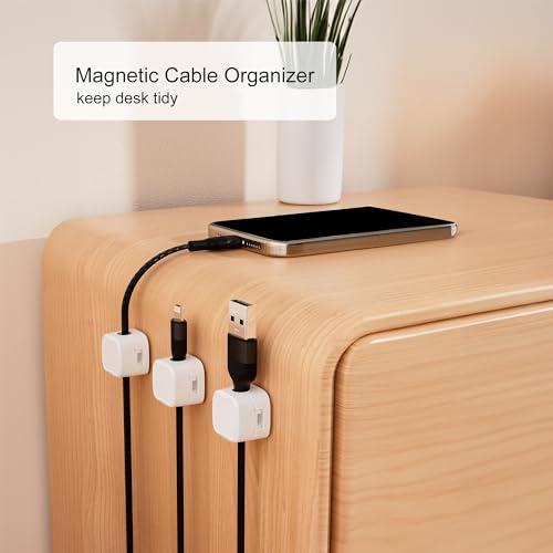 Picozon 6 Pack Magnetic Cable Clip Organizer Cord Holder, Picozon Adhesive Cable Management, Wire Phone USB Charger Cable Holder Keeper Organizer for Car, Office Home Desktop, Wall, Night Table