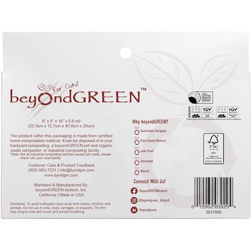 beyondGREEN Plant-Based Cat Litter Poop Waste Pick-Up Bags with Handles - 50 Bags - 8 in x 16 in
