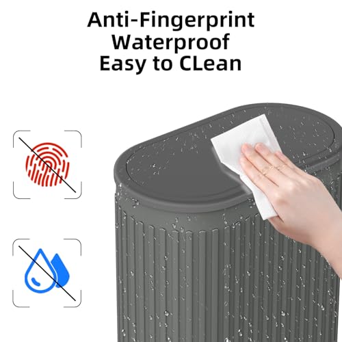 KSSKSS 1.8 Gallons Small Stainless Steel Trash Can with Press Type Lid, Slim Bathroom Garbage Bin, Removable Liner Bucket, Dog Proof Narrow Wastebasket with Pop-Up Lid for Bedroom,Toilet (Gray)