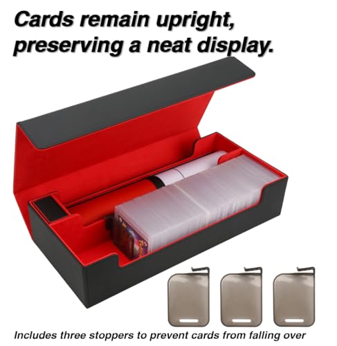 MTG Deck Box With Dice tray and playmat case and 3 card stoppers,Large Card Deck Box Fits 820+ Double Sleeved Cards or 200 toploaders,TCG Card Storage Box 5 in 1(Black&Red)