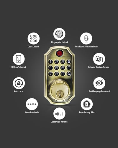 ZSZ Smart Locks for Front Door, Keyless Entry Door Lock with Fingerprint, Keypad & Code Unlock, No App/Internet Needed, Auto Lock, Function Setting with Voice, Install in 90 Seconds, Low-Battery Alert