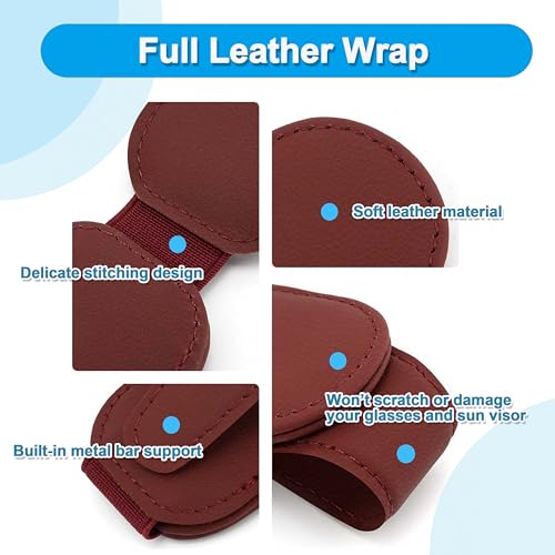 AVERZELLA 2-Pack Magnetic Sunglasses Holder for Car Visor Clip,Premium Leather Sunglass Organizer in Car,Car Visor Glasses Holder Clip for Car Sun Visor Accessories (Khaki)