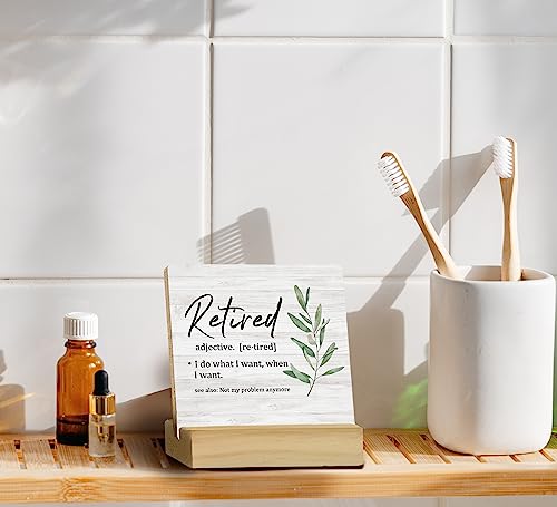 QASHWEY Retired Definition Wood Plaque Sign Desk Decor,Retirement Gifts for Coworkers Leader Boss Colleagues Doctors Teachers Nurses Wood Plaque Sign Desk Decor with Wooden Stand for Home Office