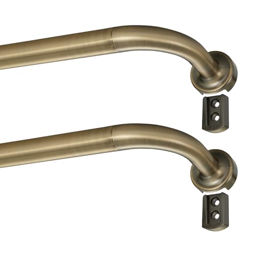 Lwiiom 2 Pack Wrap Around Curtain Rod for Windows 28-56", Internal Splicing 1 Inch Diameter Disc, Adjustable Room Darkening Curtain Rod with Aluminum Finials and Brackets, Antique Bronze