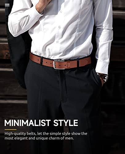 Buffway Mens Belt Full Grain Genuine Leather Belts for Men Casual Jeans or Dress with Gift Box 1 3/8”Wide Size 56” - Brown