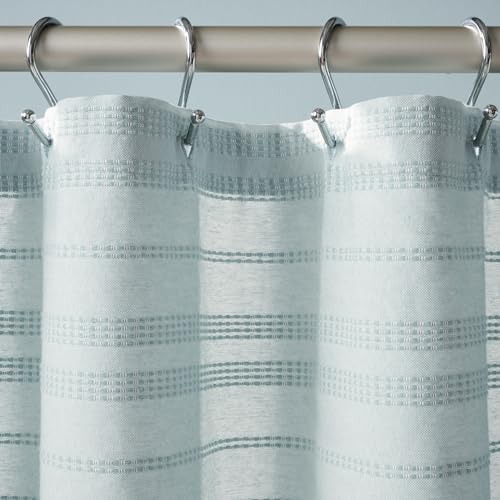 TOWN & COUNTRY EVERYDAY Sophia Textured Solid Cotton-Rich Breathable Fabric Shower Curtain with Reinforced Buttonhole Top Hem, Aqua Blue, 70"x72"