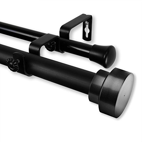 Rod Desyne 100-37-282-D Bonnet 1" OD 28-48 inch-Black Double Curtain Rod Set, 28-48"