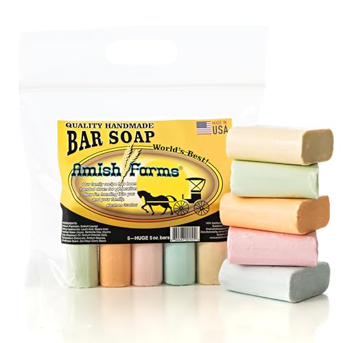 Amish Farms Original Recipe All Natural Soap Bar - Made in USA, Handmade, Vegan Moisturizing for Sensitive Skin - Women & Mens Face & Body Bar Soap - Clean Scent 5 Oz Each (5 Bars)