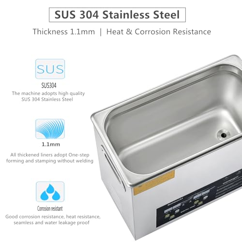 Kaimashi Ultrasonic Cleaner 6.5L with Digital Timer and Heater, Stainless Steel Ultrasonic Cleaning Machine for Carburetor Parts Cleaning