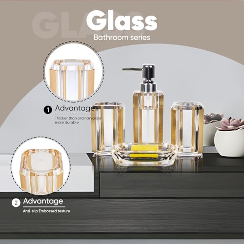 4-Piece Premium Acrylic Bathroom Accessory Set-Hand Sanitizer Bottle Lotion Can Bathroom Suit Separate Bottle Soap Box Mouthwash Cup Toothbrush Cup (Brushed Black)