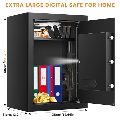 4.2 Cu ft Extra Large Safe Box Fireproof Waterproof, Security Home Safe with Fireproof Bag, LCD Digital Keypad Key Lock and Removable Shelf, Fire Document Safe for Money Medicines Jewelry Valuables