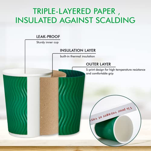 DAILYPACK 100 Count 12 OZ Coffee Cups with Lids, Insulated Ripple Wall Paper Hot Coffee Paper Cups for Hot Drinks